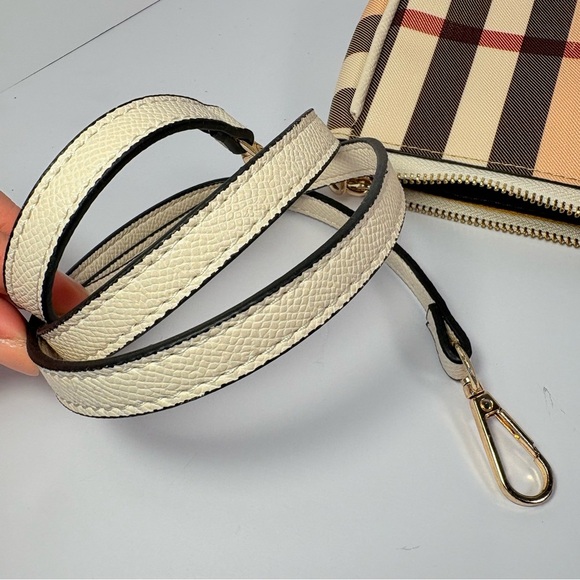 Plaid Checkered Academia Preppy Beige Clutch Strap Crossbody Purse - Picture 8 of 9